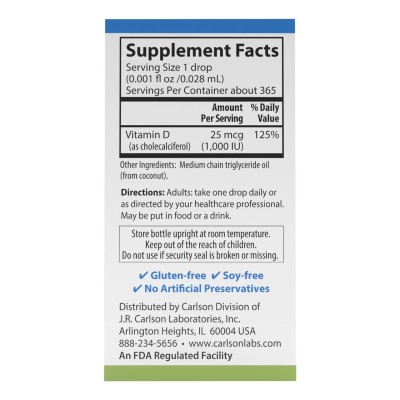 Carlson, Super Daily® D3, 25 мкг (1000 МЕ), 10,3 мл 4