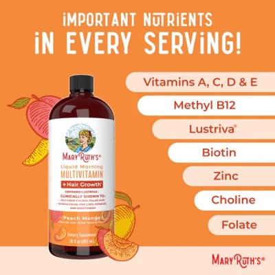 MaryRuth's, Liquid Morning Multivitamin + Hair Growth, персик и манго, 450 мл 5