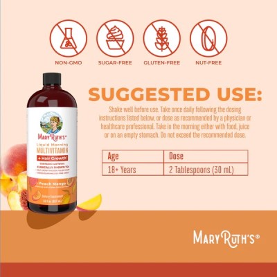 MaryRuth's, Liquid Morning Multivitamin + Hair Growth, персик и манго, 450 мл 6
