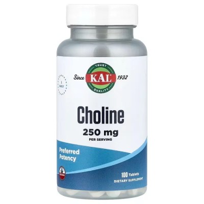 Холин, Choline, KAL, 250 мг, 100 таблеток 1