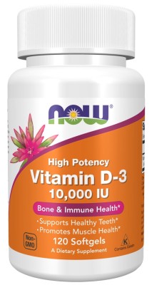 NOW Foods, витамин D3, высокоактивный, 10 000 МЕ, 3